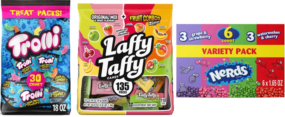 trolli, laffy taffy, and nerds candy 