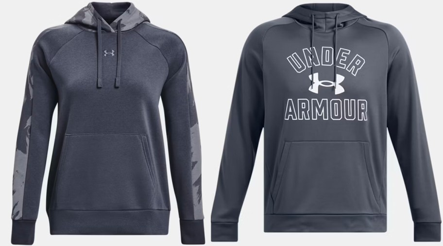 two gray under armour fleece hoodies 