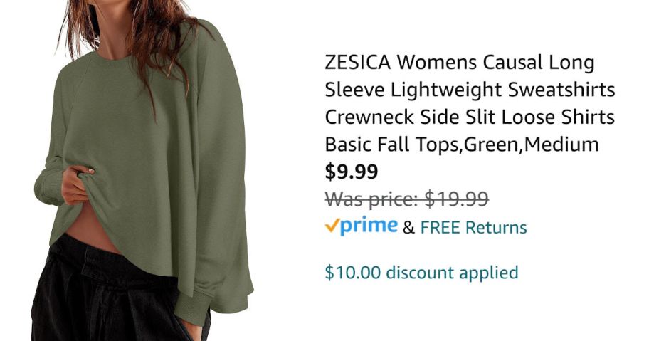 Woman in green shirt next to Amazon pricing information