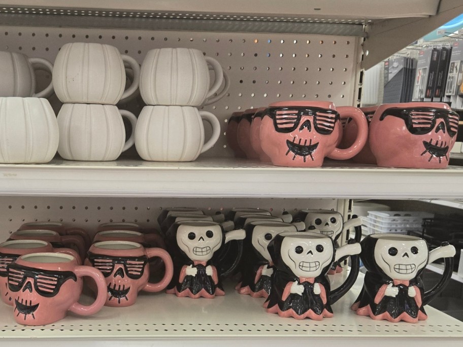 Halloween coffee mugs on a Target Shelf