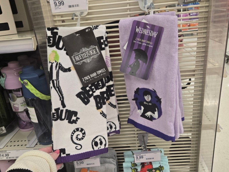 Halloween kitchen towels on a wall display in store