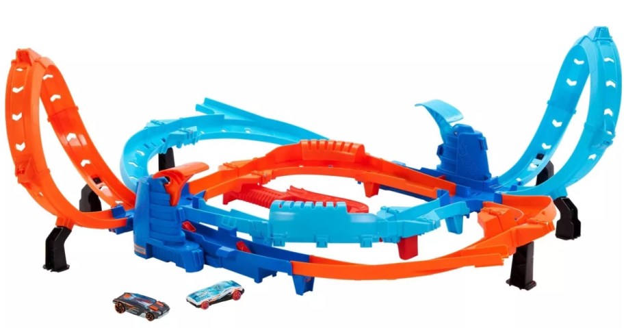 Big orange and blue Hot Wheels truck set