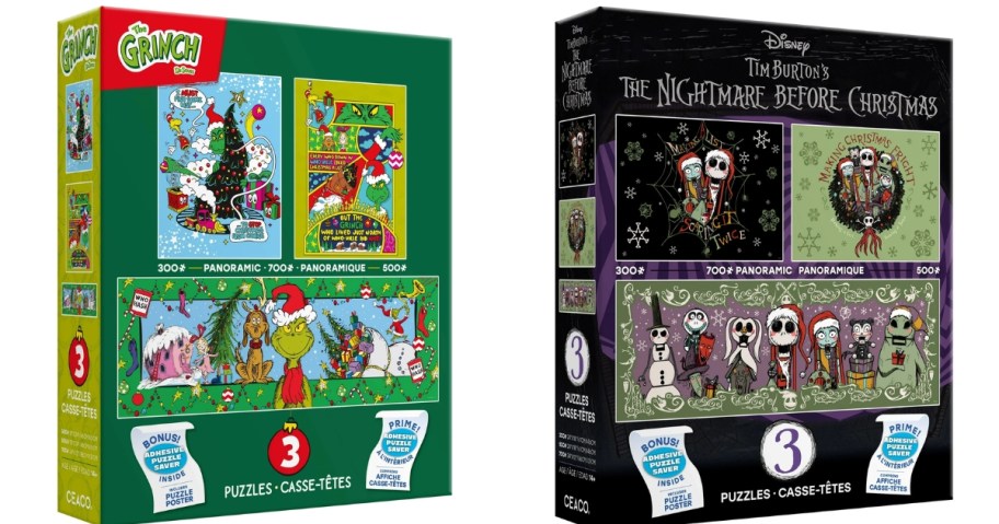 3 in 1 puzzle boxes for The Grinch and Nightmare Before Christmas Puzzles