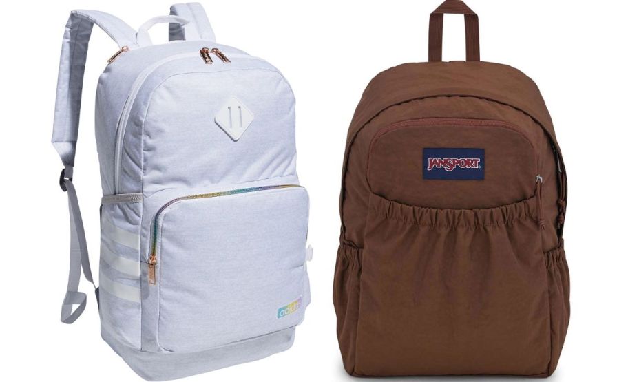 an adidas backpack shown with a jansport backpack stock image