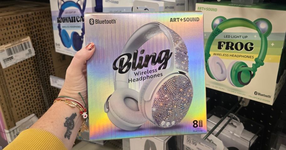 ART+SOUND Bling Kids Headphones in hand in store