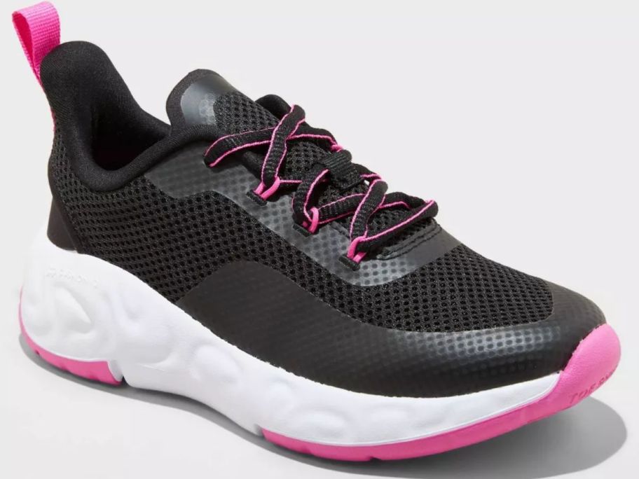 black and pink girls running shoe