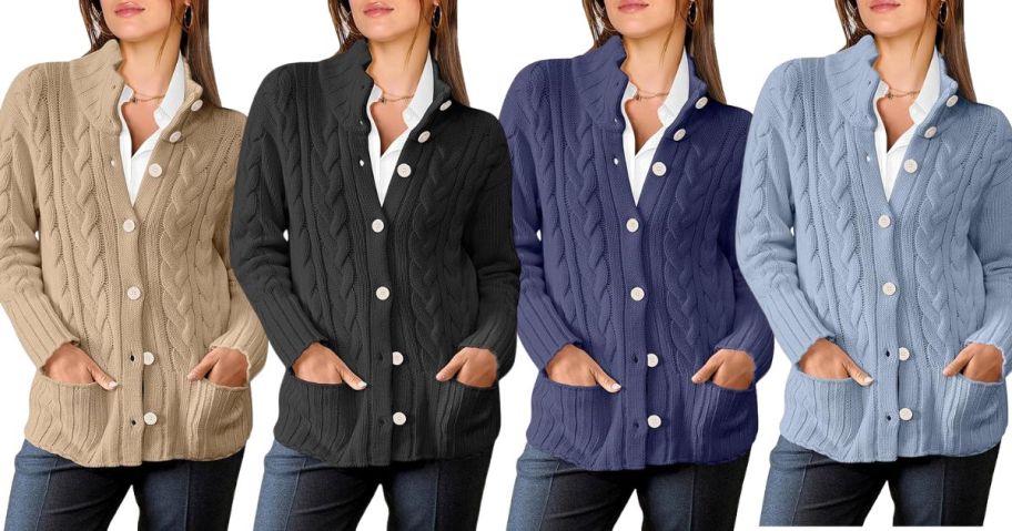 four women wearing Anrabess Women's Cardigan Sweaters