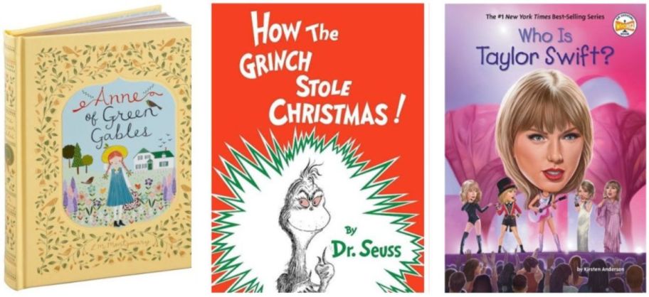 3 kids books: Anne of Green Gables, The Grinch, & Taylor Swift
