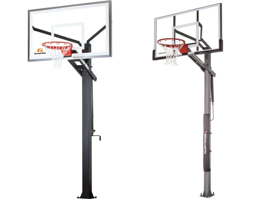 two basketball hoop stock images