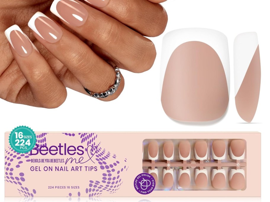 Beetles gel nail art tips displayed inside of their box