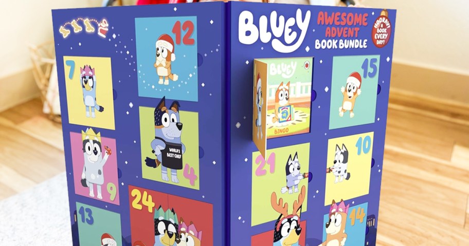 Bluey book advent calendar on floor