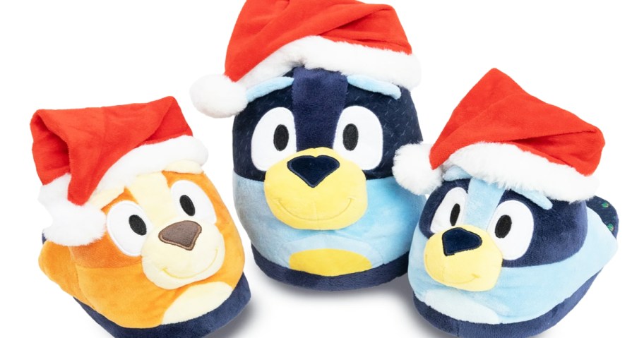 three blue holiday slippers
