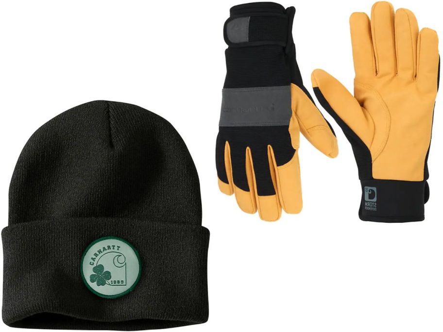 Stock images of a Carhartt Beanie and Gloves