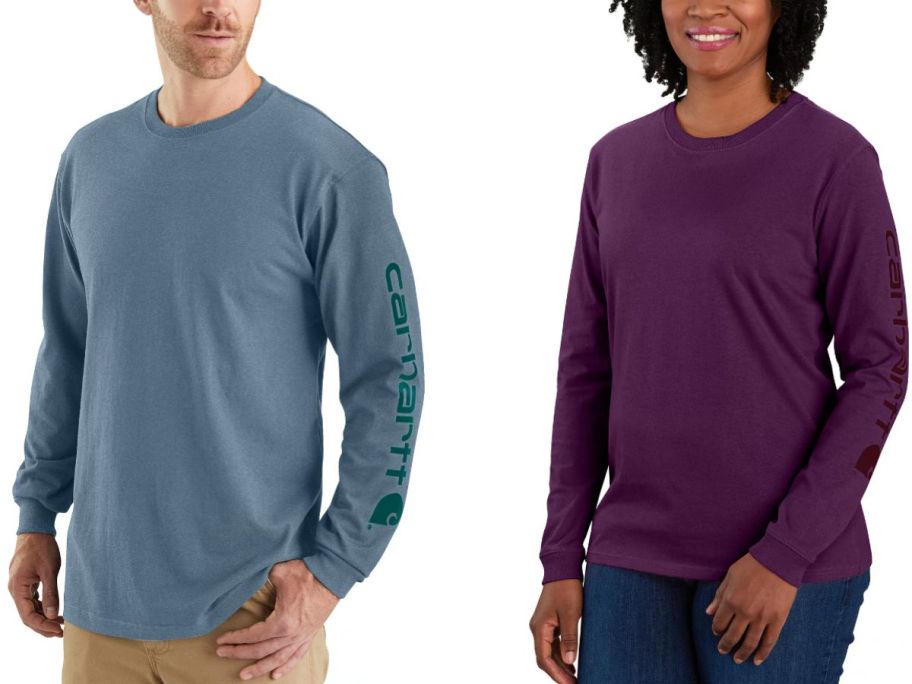 Stock images of a man and a woman wearing Carhartt tees