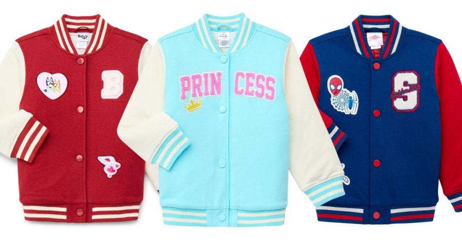Three different Character varsity jackets