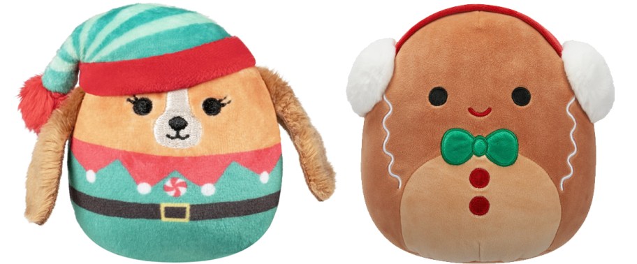 dog and gingerbread man Squishmallows Christmas plush