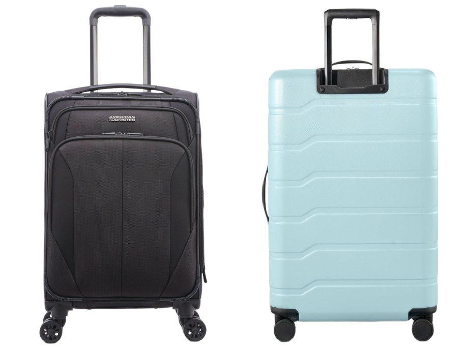 Dark luggage in black and blue