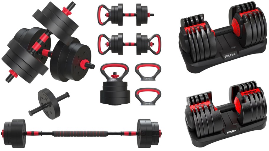 FitRx Smartbell Gym 5-in-1 Adjustable Dumbbell & Weight Set, FitRx Adjustable Dumbbells w: Quick Select Weights, FitRx SmartBell XL Adjustable Dumbbell Set w: Quick Select Weights