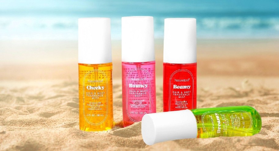 Four scents displayed on the sand