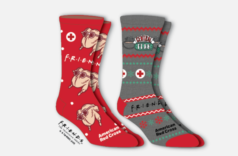 2 pairs of Friends Thanksgiving socks being given out by the American Red Cross in 2024