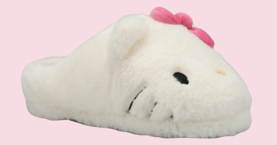 white and pink Hello Kitty plush slipper