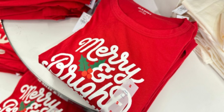 Old Navy Holiday Tees Just $5 & Flannel Pajama Joggers Just $9!