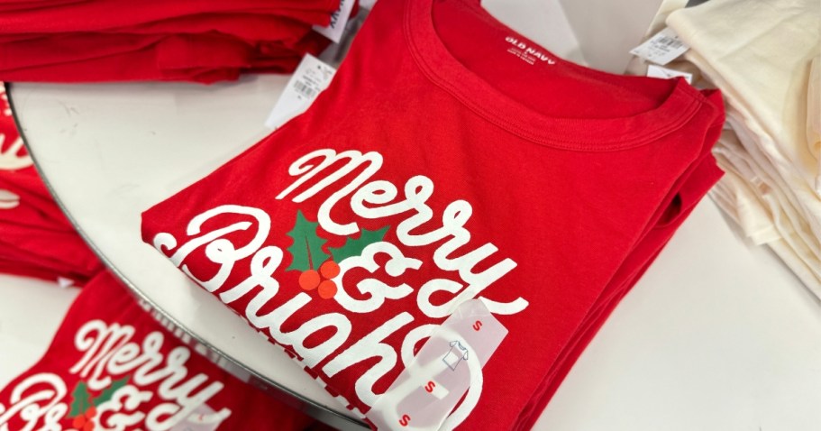 Old Navy Holiday Tees Just $5 & Flannel Pajama Joggers Just $9!