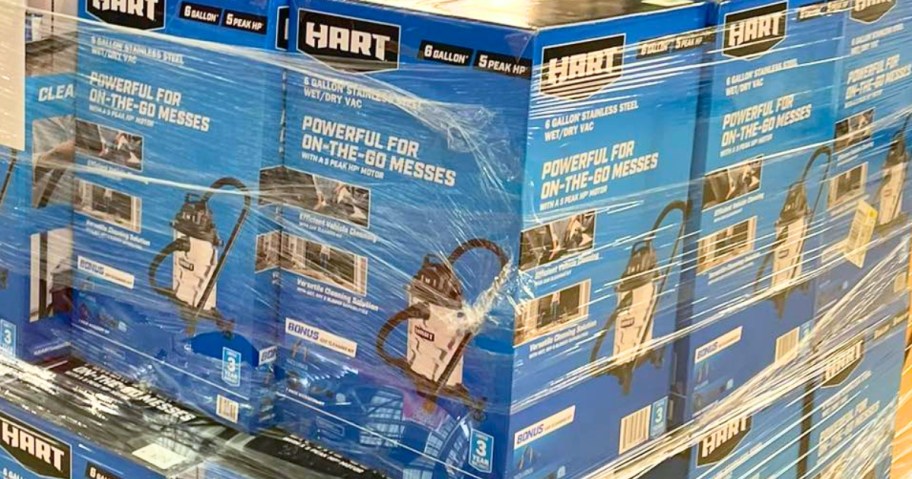 boxes of Hart wet/dry vac with bonus car attachments
