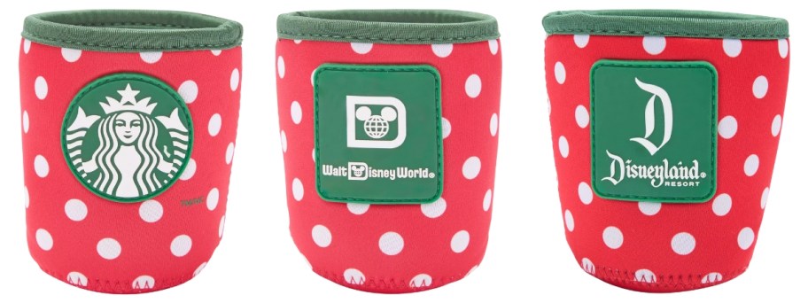 Starbucks Disney tumbler sleevs with red and white polka dots