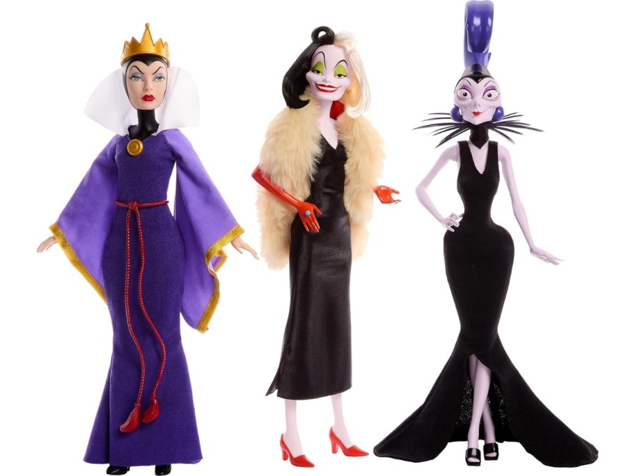 3 Disney Villains dolls - Evil Queen, Cruella de Vil & Yzma