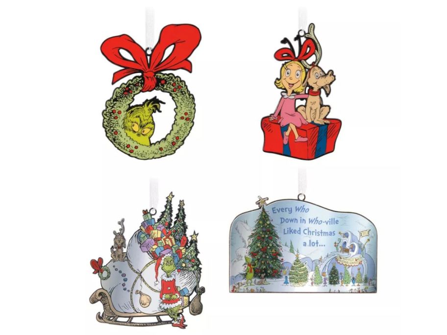 Hallmark 4-Piece Dr. Seuss How the Grinch Stole Christmas Metal Christmas Tree Ornament Set stock image