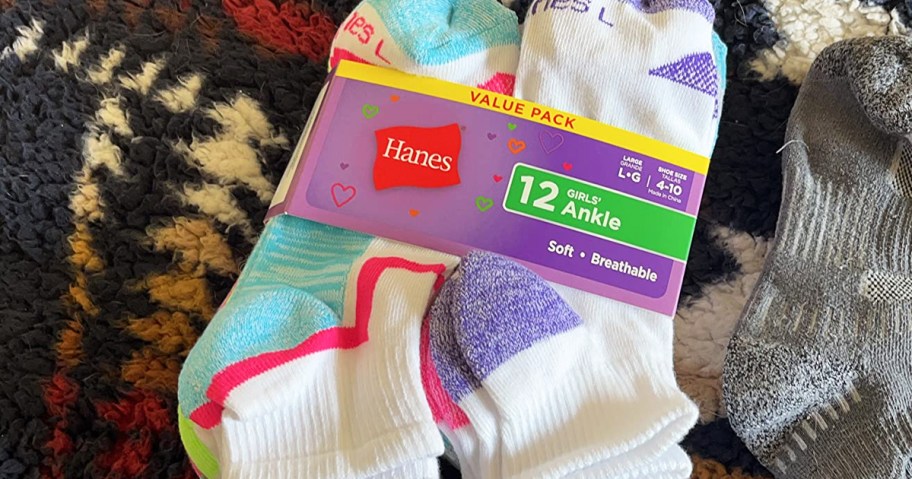 pack of hanes girls socks on a blanket