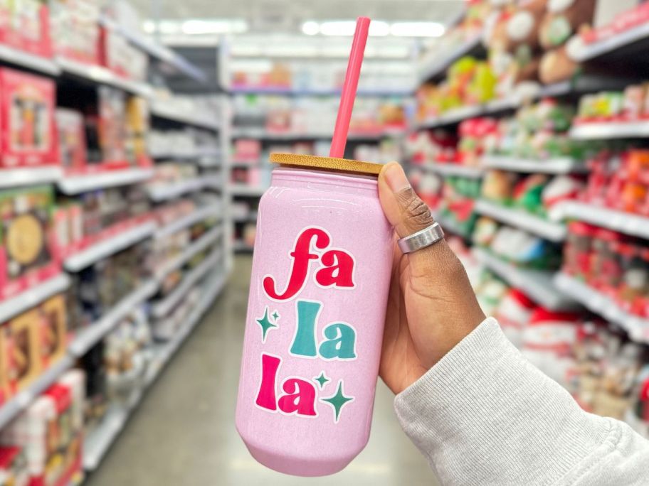 Holiday Time Fa La La 20oz Tumbler in hand in store