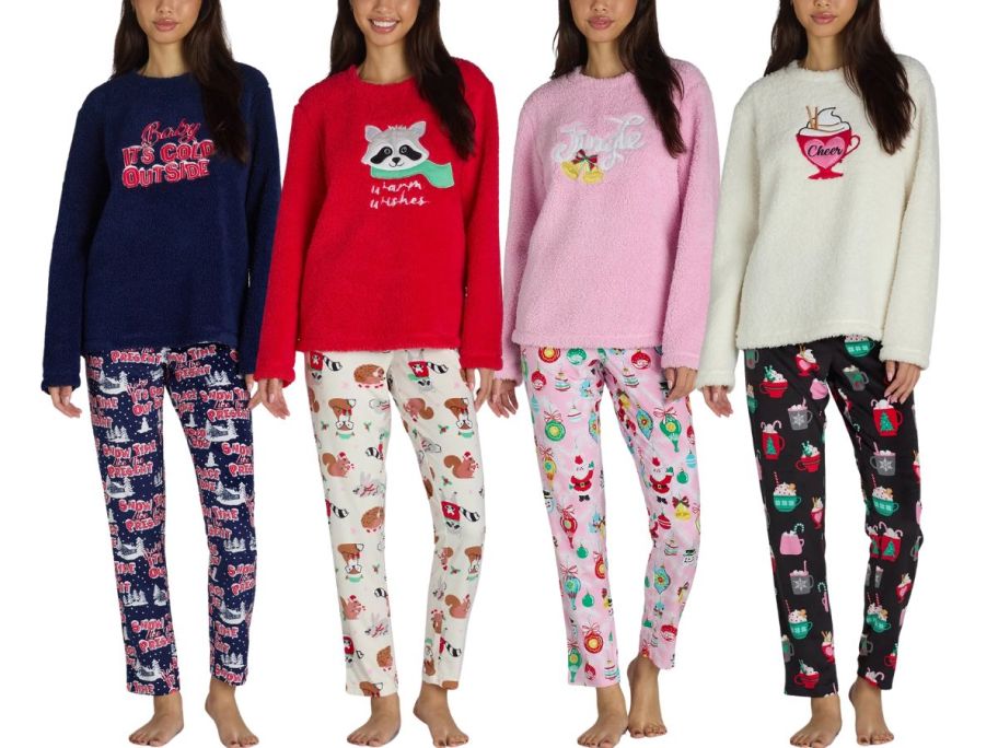 4 women wearing Holiday Time Women's Holiday Pajamas