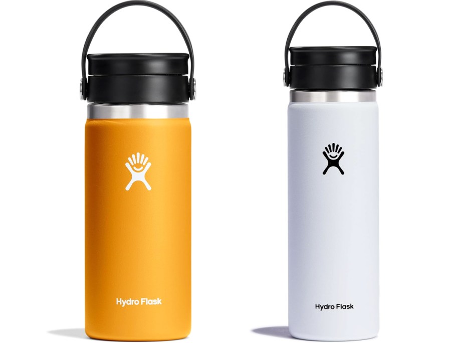 yellow and white hydro flask bottles