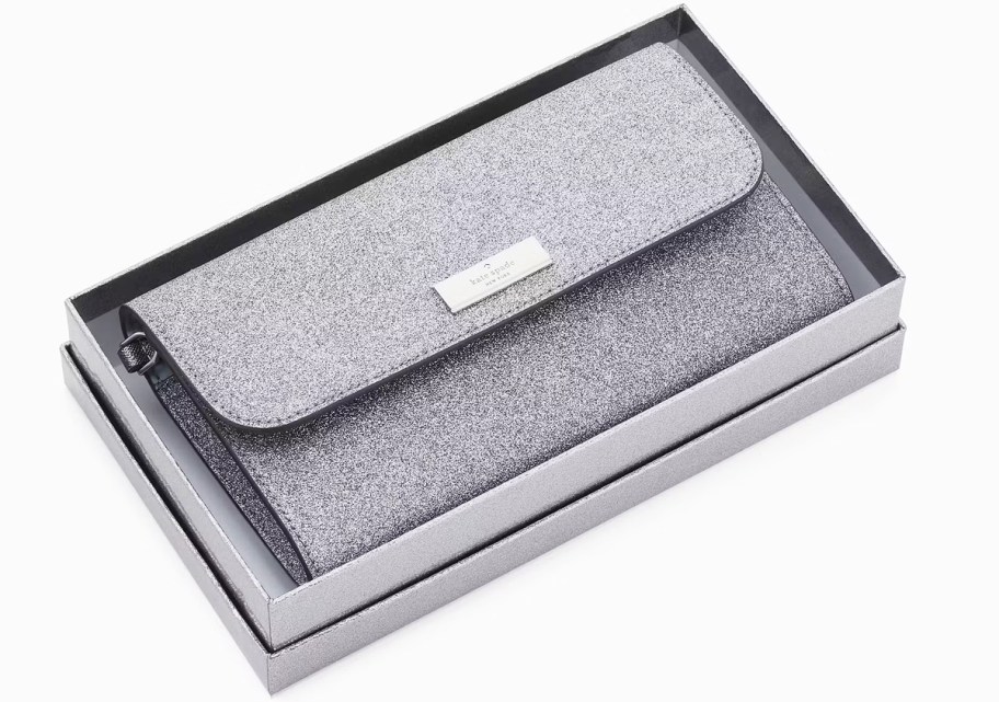 sparkly silver wristlet in a box