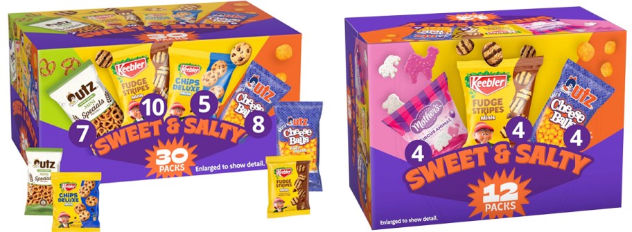 two variety pack boxes of Keebler snacks
