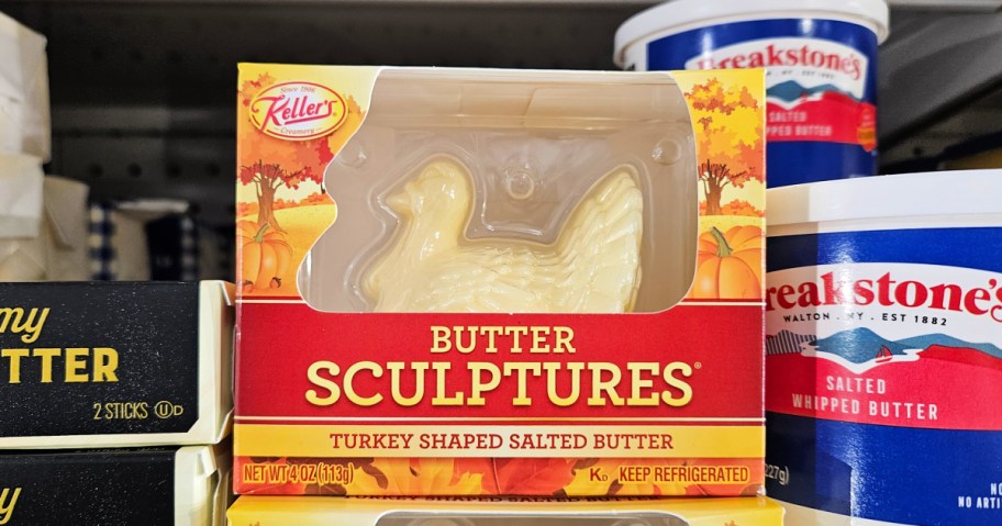 Keller's turkey shaped butter box on store shelf