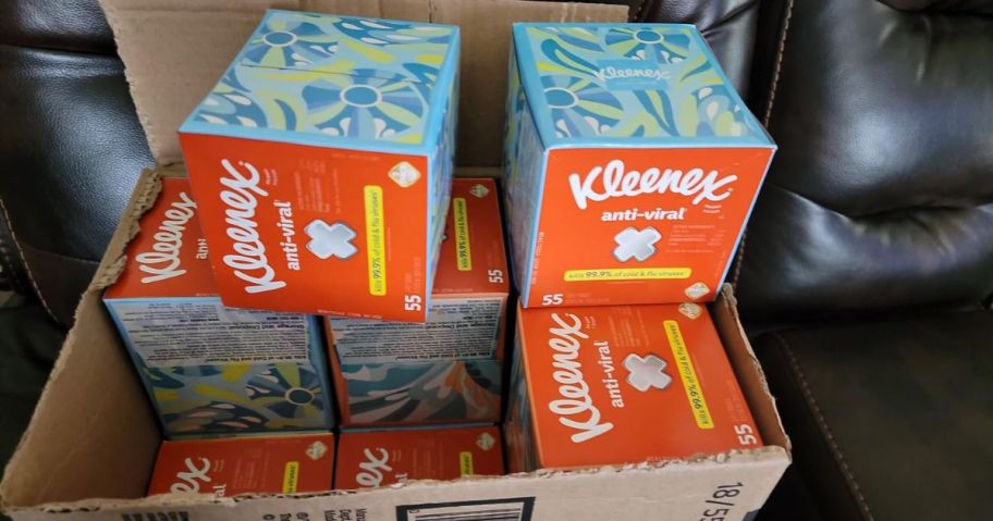 Kleenex Anti-Viral Facial Tissues - 18 Cube Boxes in box