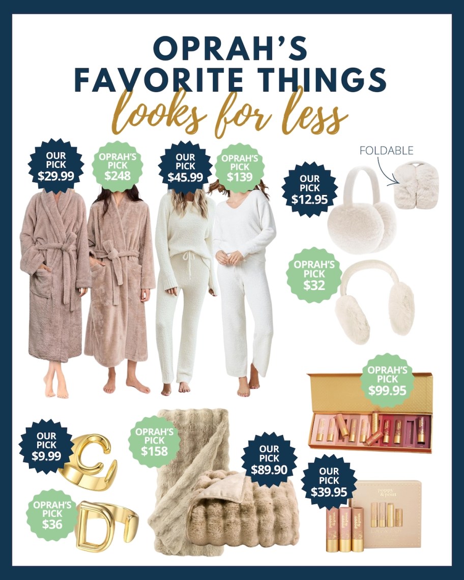 oprah's favorite things looks for less collage graphic