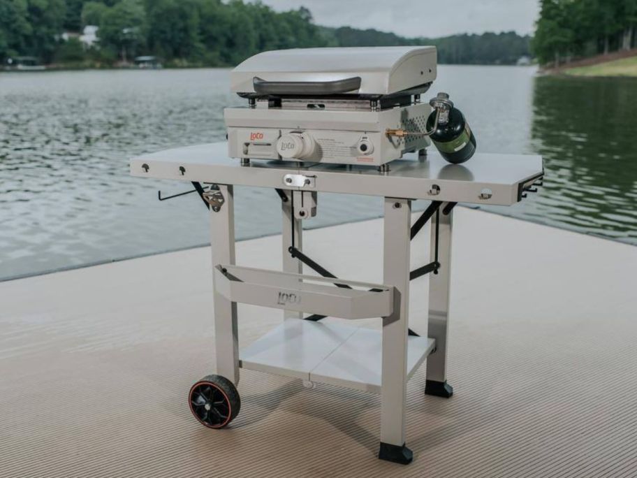 Loco Prep Table Gray Foldable Grill Cart