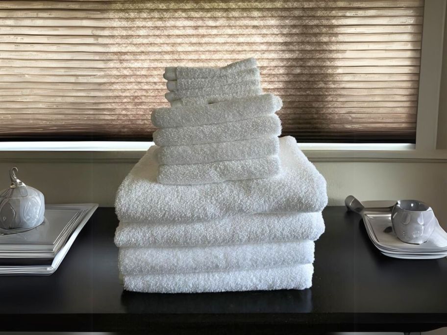 Mainstays 12-Piece Bath Towel Set on table