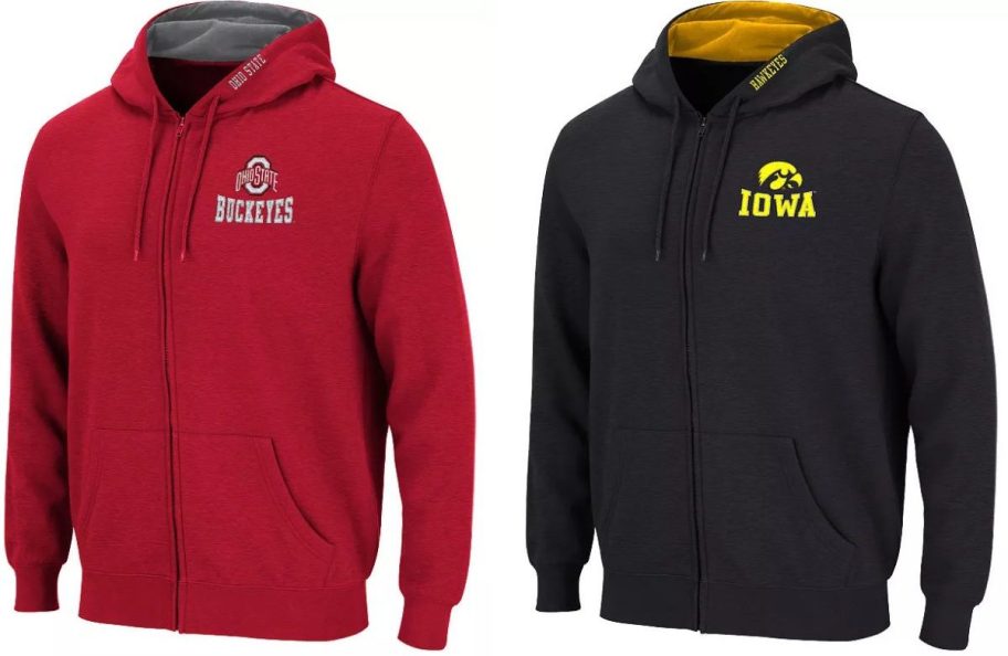 Stock images of two NCAA full zip hoodies