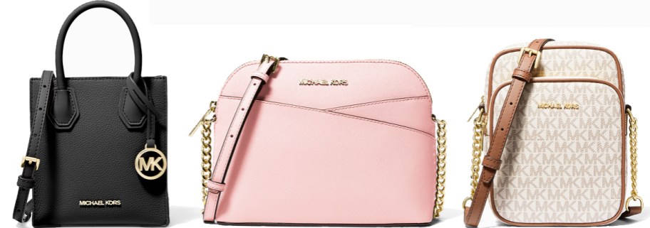 black, pink, and white michael kors crossbody bags