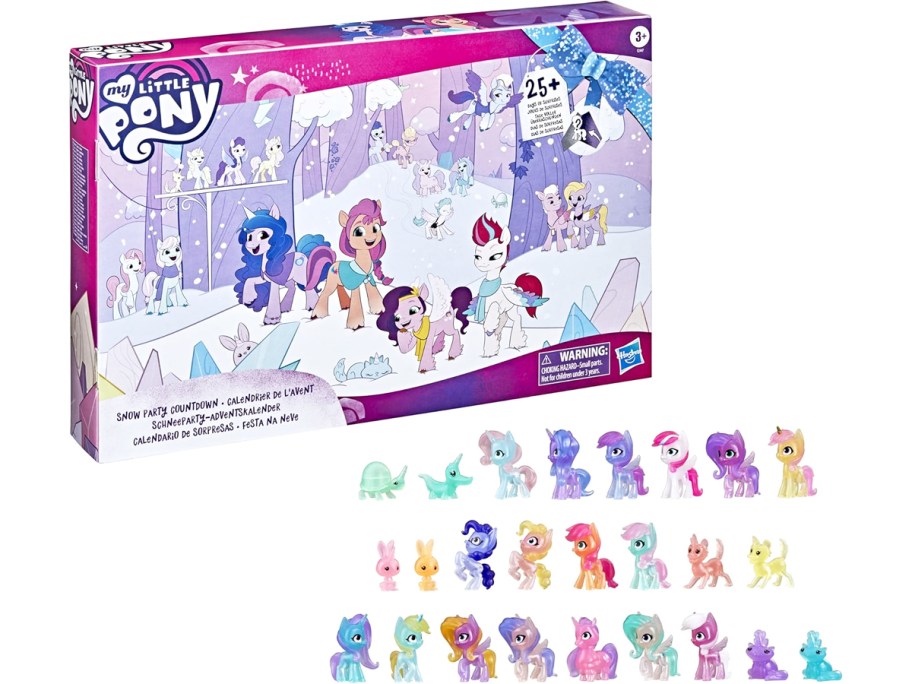 my little pony figures in front of advent calendar box