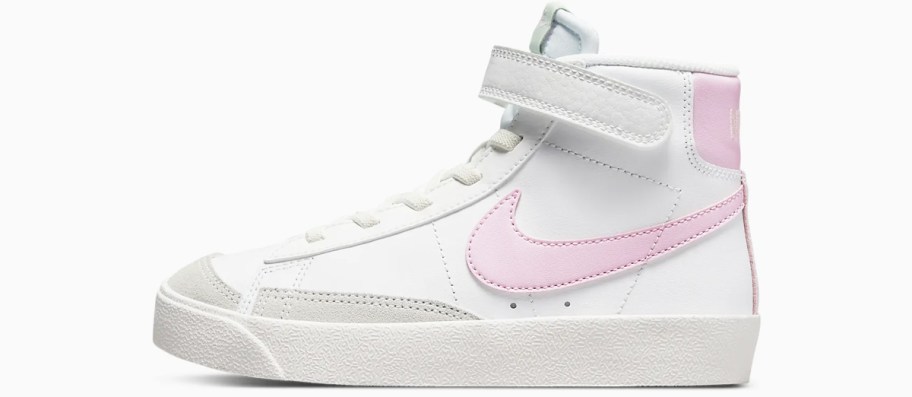 white high top sneaker with light pink accents