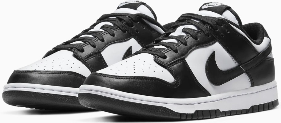 pair of black and white nike dunks sneakers