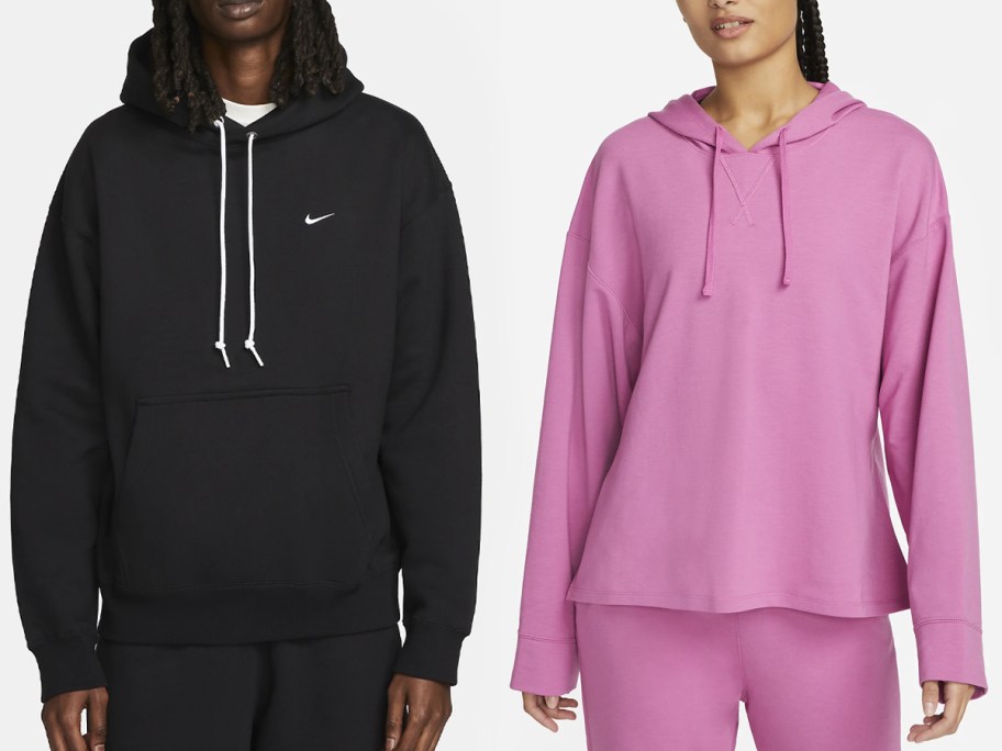 Nike Solo Swoosh Men's Fleece Pullover Hoodie and Nike Yoga Dri-FIT Women's Fleece Hoodie