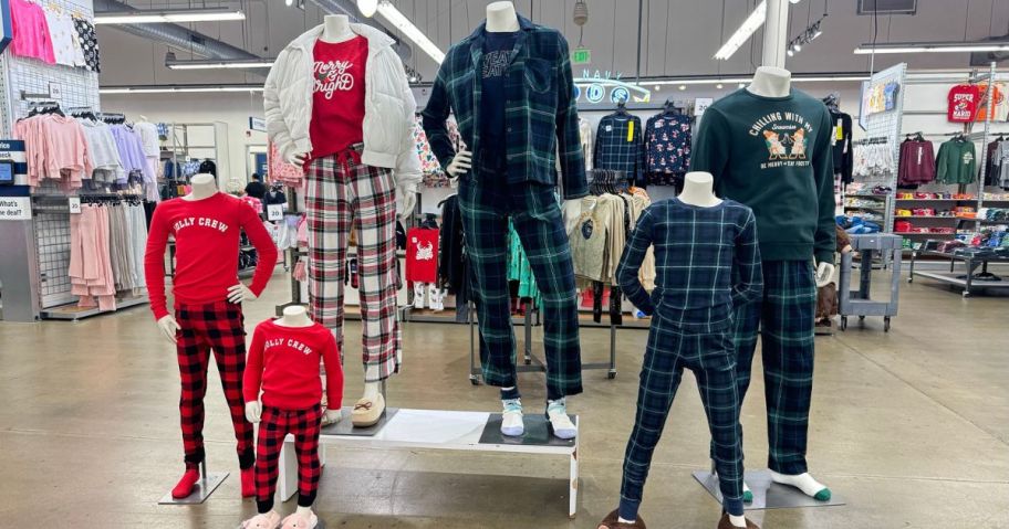 Mannequins wearing old navy pajamas