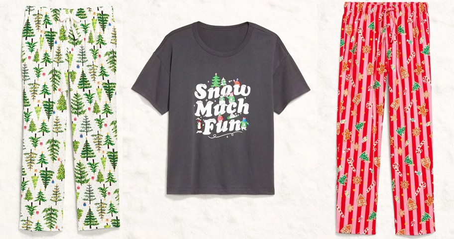 christmas pajama pants and sleep shirt